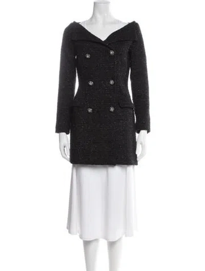 Pre-owned Self-portrait Tweed Pattern Coat In Black