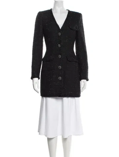 Pre-owned Self-portrait Tweed Pattern Coat In Black