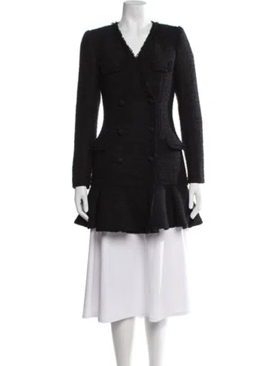 Pre-owned Self-portrait Tweed Pattern Coat In Black