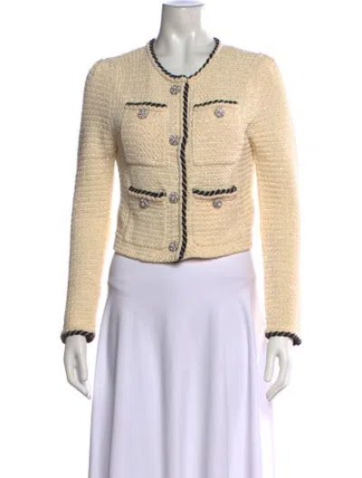 Pre-owned Self-portrait Tweed Pattern Crew Neck Sweater In Neutrals
