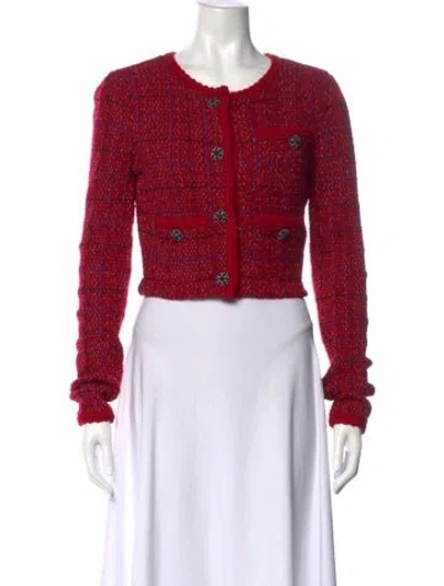 Pre-owned Self-portrait Tweed Pattern Crew Neck Sweater In Red