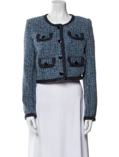 Pre-owned Self-portrait Tweed Pattern Denim Jacket In Blue