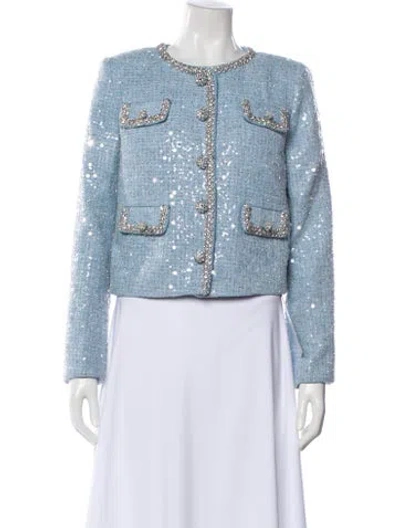 Pre-owned Self-portrait Tweed Pattern Denim Jacket In Multi