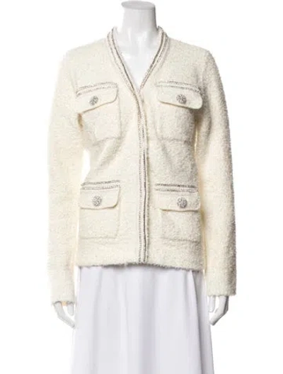 Pre-owned Self-portrait Tweed Pattern Denim Jacket In Neutral