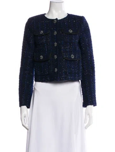 Pre-owned Self-portrait Tweed Pattern Evening Jacket In Blue