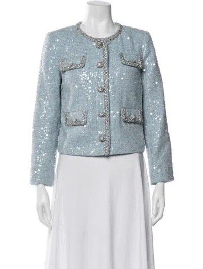 Pre-owned Self-portrait Tweed Pattern Evening Jacket In Blue