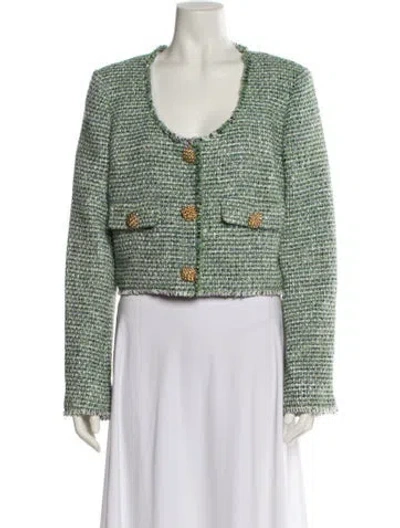 Pre-owned Self-portrait Tweed Pattern Evening Jacket In Green