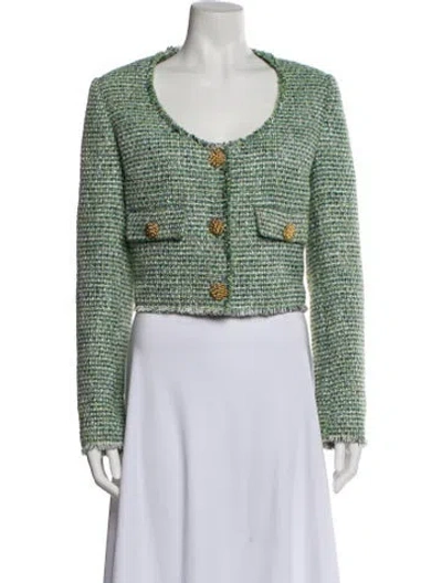 Pre-owned Self-portrait Tweed Pattern Evening Jacket In Green