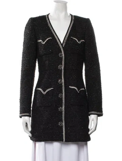 Pre-owned Self-portrait Tweed Pattern Jacket In Black