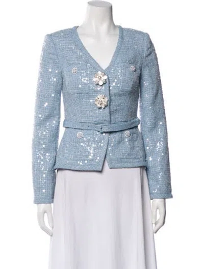 Pre-owned Self-portrait Tweed Pattern Jacket In Blue