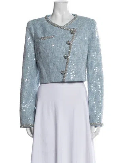 Pre-owned Self-portrait Tweed Pattern Jacket In Blue