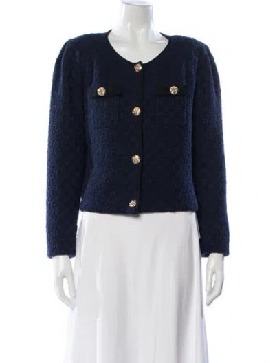 Pre-owned Self-portrait Tweed Pattern Jacket In Blue