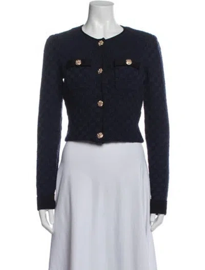 Pre-owned Self-portrait Tweed Pattern Jacket In Blue