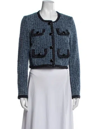 Pre-owned Self-portrait Tweed Pattern Jacket In Blue