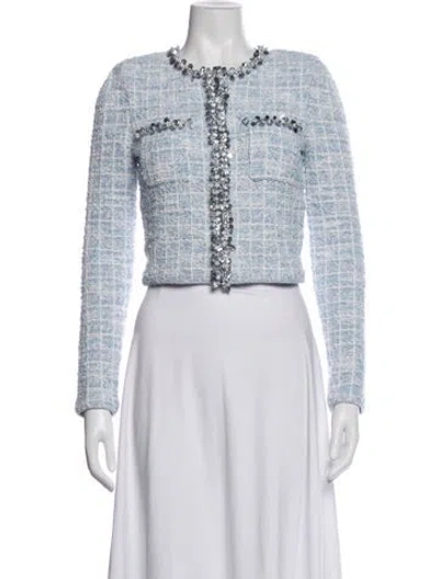 Pre-owned Self-portrait Tweed Pattern Jacket In Blue/white