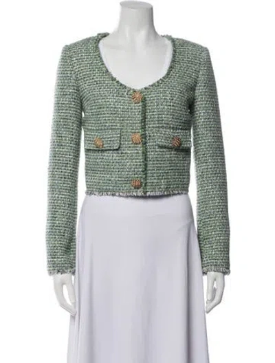 Pre-owned Self-portrait Tweed Pattern Jacket In Green