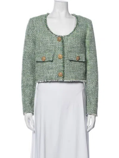 Pre-owned Self-portrait Tweed Pattern Jacket In Green