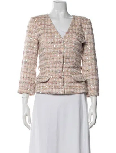Pre-owned Self-portrait Tweed Pattern Jacket In Pink