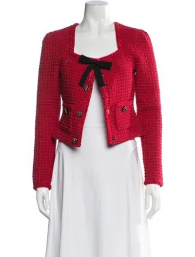 Pre-owned Self-portrait Tweed Pattern Jacket In Red