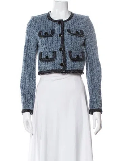 Pre-owned Self-portrait Tweed Pattern Jacket W/ Tags In Blue
