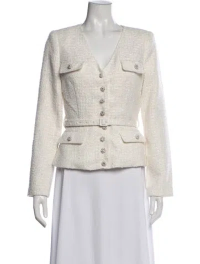 Pre-owned Self-portrait Tweed Pattern Jacket In White