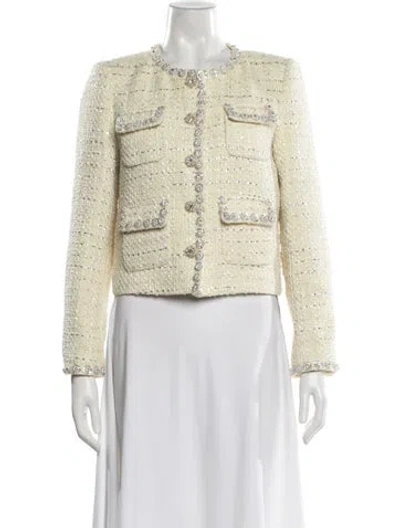 Pre-owned Self-portrait Tweed Pattern Jacket In Yellow