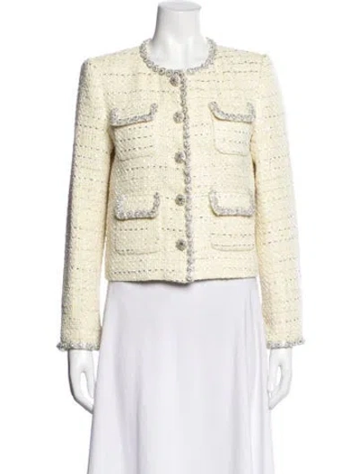 Pre-owned Self-portrait Tweed Pattern Jacket In Yellow