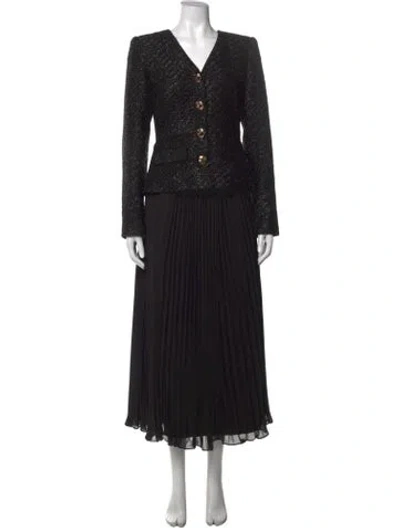 Pre-owned Self-portrait Tweed Pattern Long Dress In Black