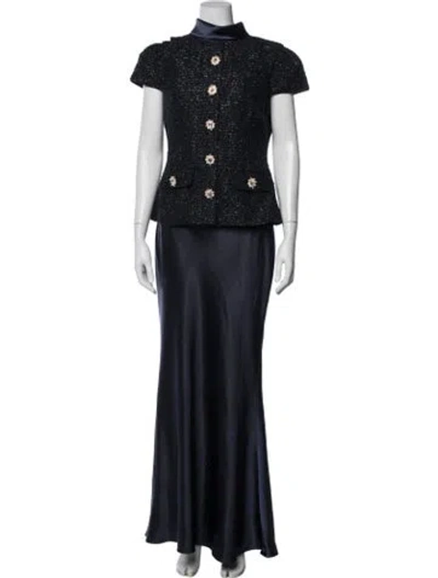 Pre-owned Self-portrait Tweed Pattern Long Dress W/ Tags In Blue