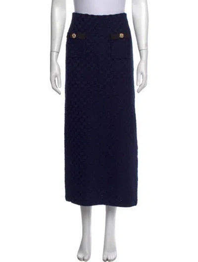 Pre-owned Self-portrait Tweed Pattern Long Skirt In Blue