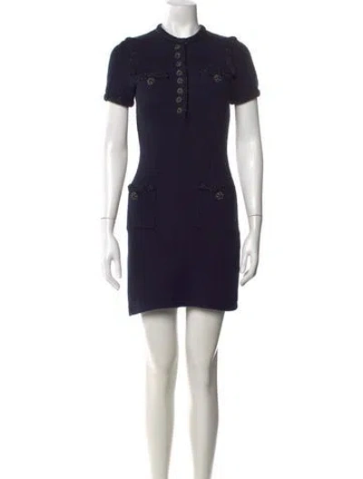 Pre-owned Self-portrait Tweed Pattern Mini Dress In Blue