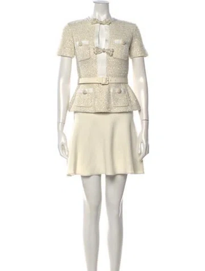 Pre-owned Self-portrait Tweed Pattern Mini Dress In White