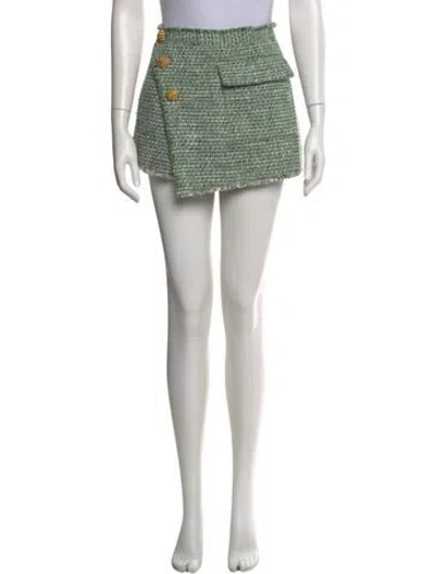 Pre-owned Self-portrait Tweed Pattern Mini Shorts In Green