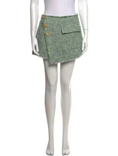 Pre-owned Self-portrait Tweed Pattern Mini Shorts In Green