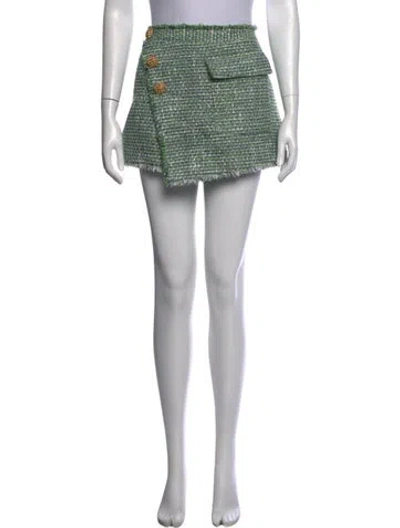 Pre-owned Self-portrait Tweed Pattern Mini Shorts In Green/metallic