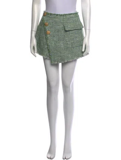 Pre-owned Self-portrait Tweed Pattern Mini Shorts In Green/metallic