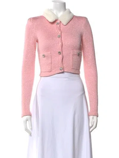 Pre-owned Self-portrait Tweed Pattern Open Front Sweater In Pink