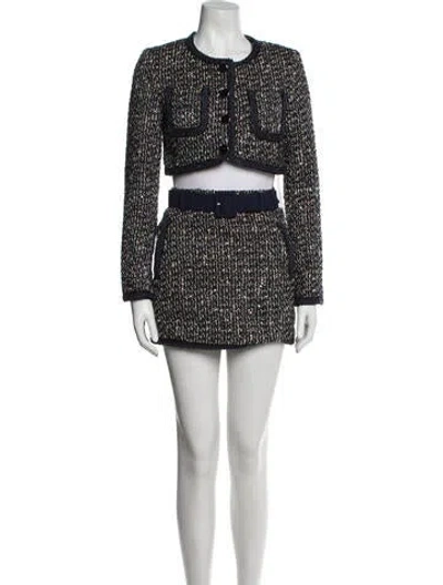 Pre-owned Self-portrait Tweed Pattern Skirt Suit W/ Tags In Blue