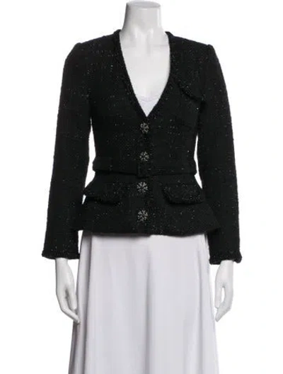 Pre-owned Self-portrait Tweed Tweed Pattern Blazer In Black