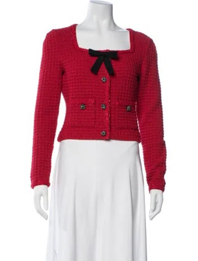 Pre-owned Self-portrait Tweed Tweed Pattern Jacket In Red