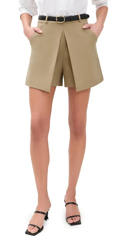 Self-portrait Twill Skort Beige In Brown