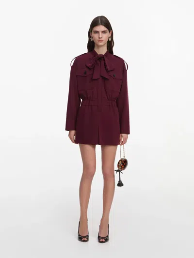 Self-portrait Twill Tie Neck Playsuit In White