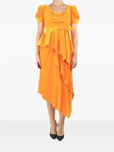 Pre-owned Self-portrait Velour Skirt And Blouse Set In Orange