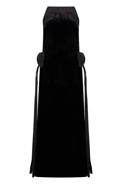 Self-portrait Velvet Bow Side Maxi Dress In Black