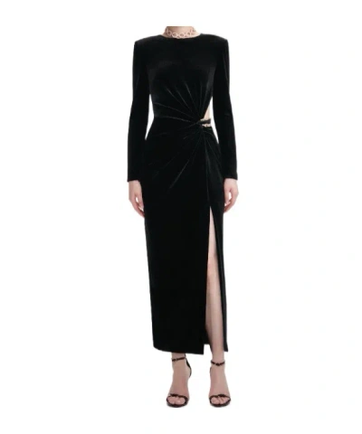 Self-portrait Velvet Midi Dress In Black