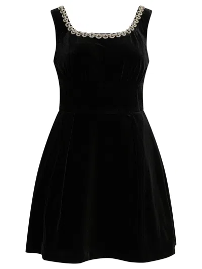 Self-portrait Velvet Mini Flared Dress In Black
