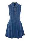 Self-portrait Paneled Broderie Anglaise Denim Mini Dress In Blue