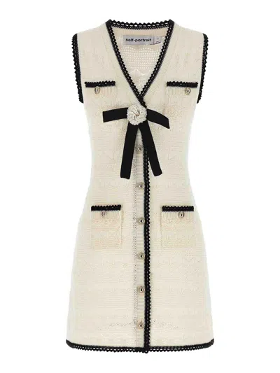 Self-portrait Vestido Corto - Blanco In Multi