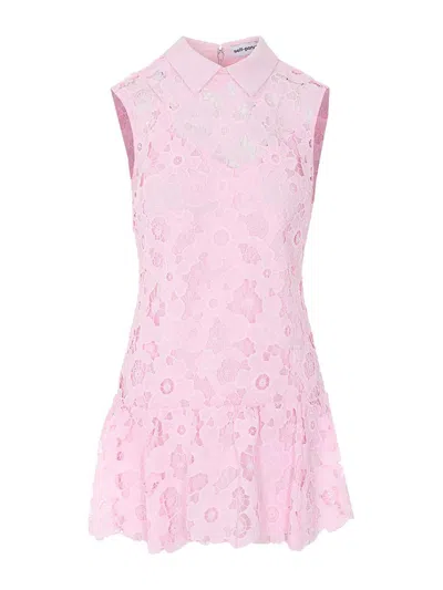 Self-portrait Pink Lace Collared Mini Dress In Multi