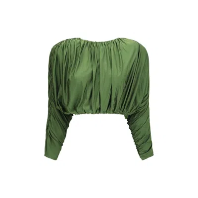 Self-portrait Viscose Cropped Blouse In Green